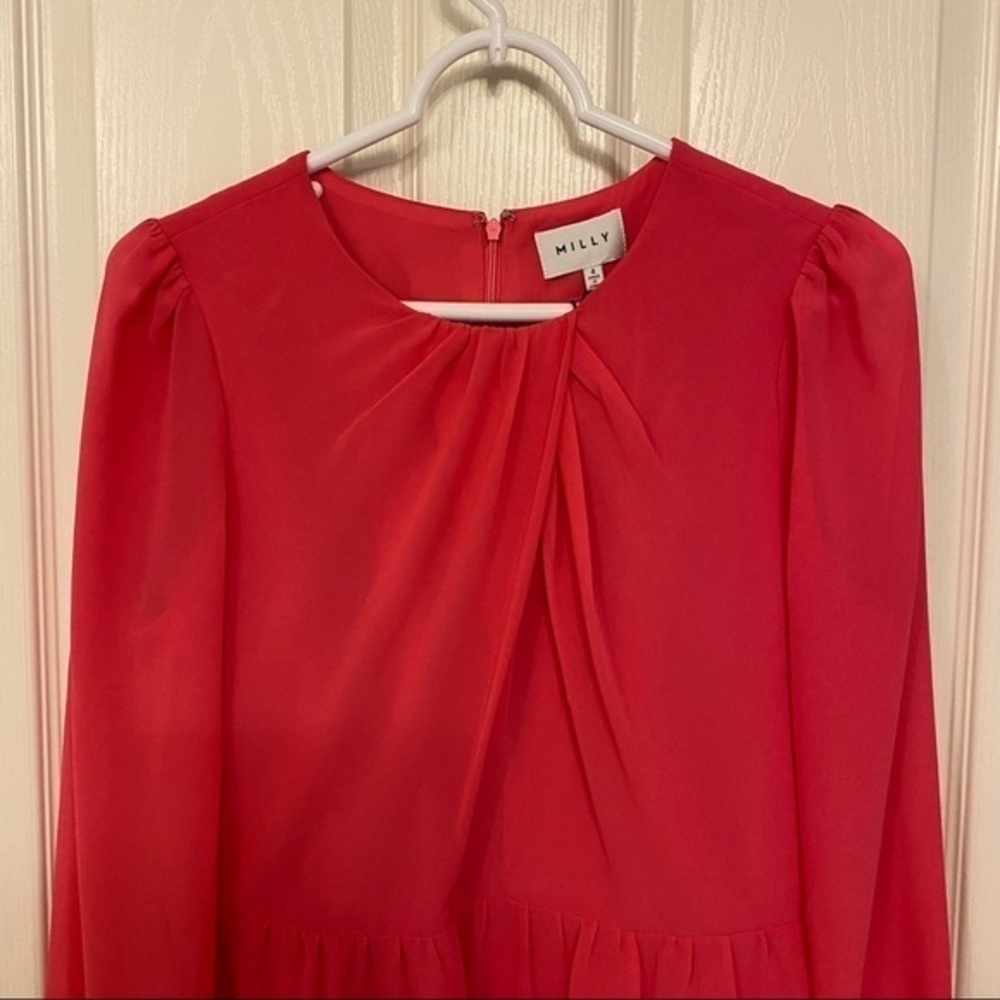 Milly Jackie Chiffon Dress in Punch / Pink Size 4 - Picture 5 of 11